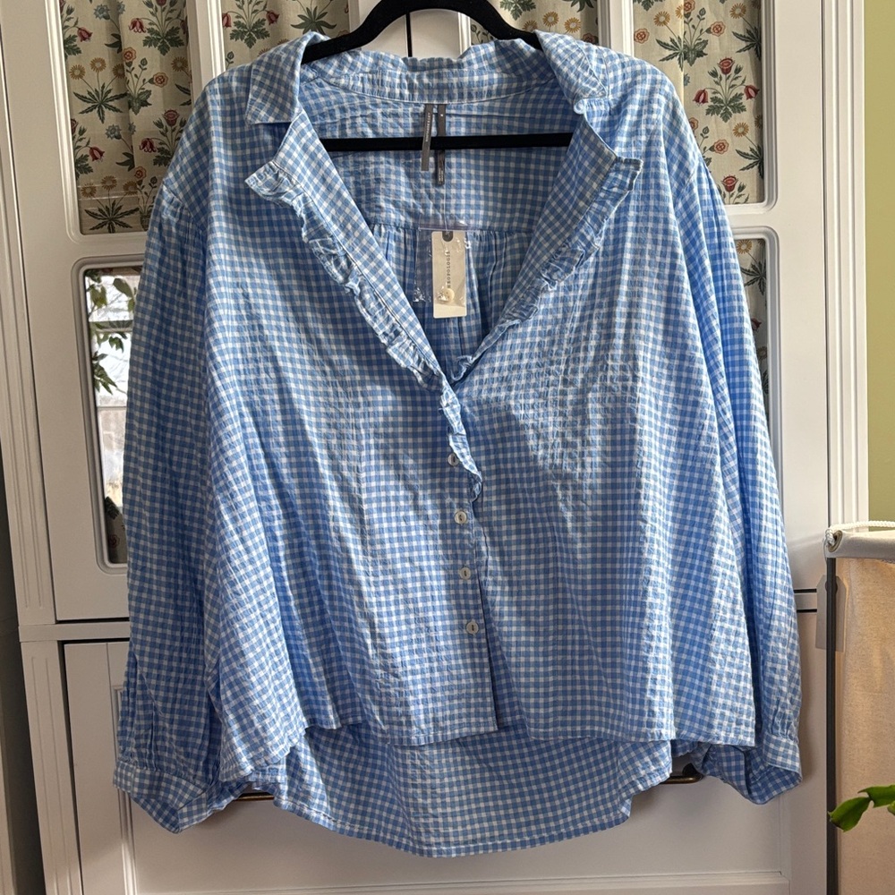 Blue Gingham Button-Up Shirt Anthropologie